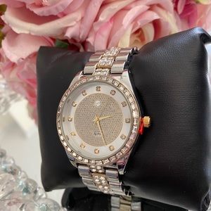 Men’s bling iced out two tone flashy cuban watch